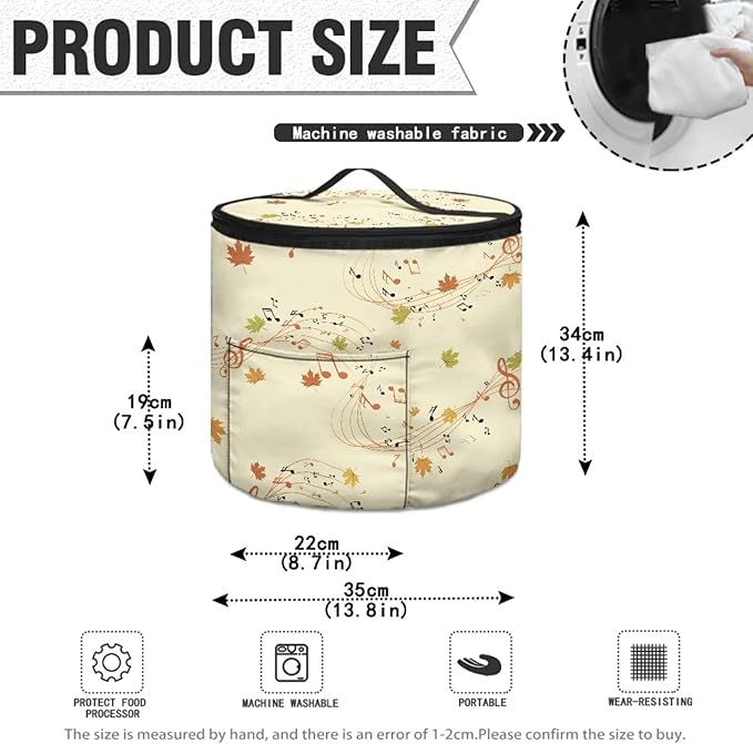 Fall Electric Pressure Cooker Insulation Bag Reusable Pressure Cooker Storage Bag Kitchen Appliance Dust Cover, Music Note Maple Leaf