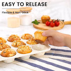 Vinino 1Pack Silicone Muffin Pan for Baking with Metal Reinforced Frame, 12 Cup Regular Size Cupcake Pan, BPA Free Silicone Muffin Tray, Cupcake Baking Pan Molds for Oven Dishwasher Safe - Cream