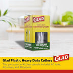 Glad Plastic Assorted Disposable Cutlery Set, Green, White and Black - Includes Forks, Knives, and Spoons - Set of Sturdy, Heavy Duty Party Utensils, 120 Count - 6 Pack