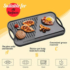 Overmont Pre-seasoned 17x9.8" Cast Iron Reversible Griddle Grill Pan with handles for Gas Stovetop Open Fire Oven, One tray, Scrapers Included