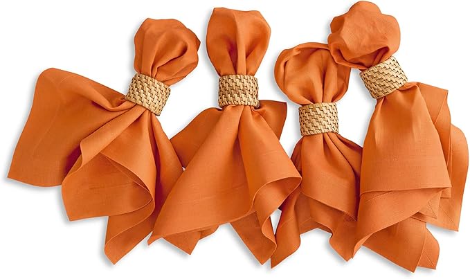 Solino Home Linen Napkins Set of 4-100% Pure Linen Persimmon Orange Dinner Napkins Cloth 20 x 20 Inch for New Year - Fete, Handcrafted and Machine Washable