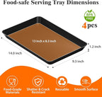 SpaceTrove 4-Pack Serving Tray Set, Reusable Plastic Serving Platter for Party Supplies, Entertaining, Grilling Accessories, Stackable Kitchen Snack Box Container for Dessert, Fruit, Cookie, (Black)