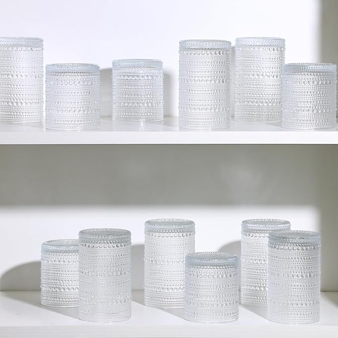 Moretoes 4 Pack Hobnail Drinking Glasses Set, 12 Oz Highball Glasses & 10 Oz Cocktail Glasses, Clear Embossed Water Glass Cups Kitchen Bar Tumbler Glassware Set for Whiskey, Beer, Juice, Milk