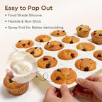Silicone Muffin Pans for Baking Nonstick 2 Pcs, 12 Cup Regular Cupcake Pan, Food-Grade Silicone Baking Molds for Cupcakes, Egg Bites, Freezer, White