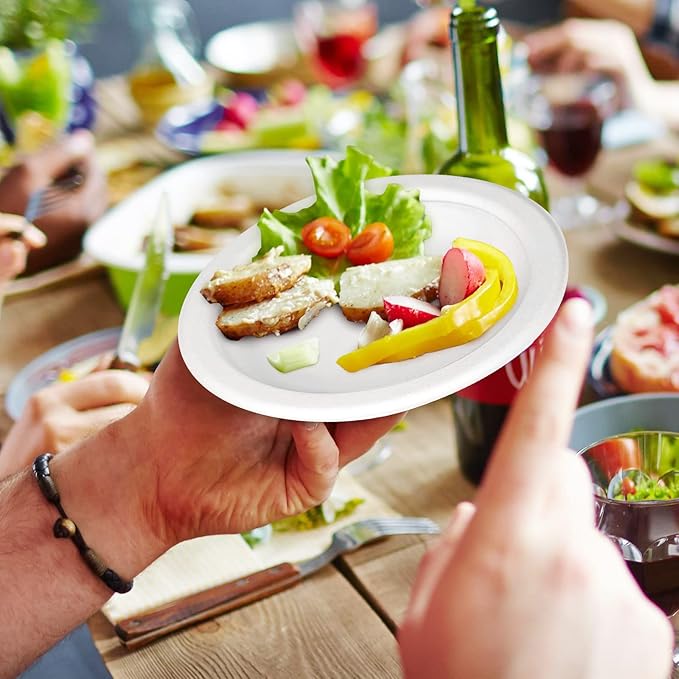 Paper Plates Bulk 500 Pack - 7 Inch Small White Plates, 100% Compostable Eco-Friendly Disposable for Dessert and Cake