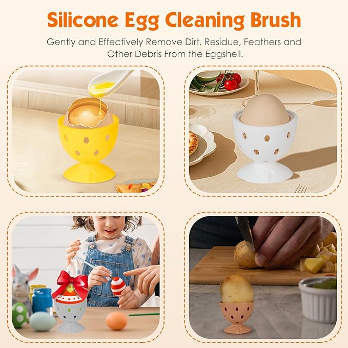 Egg Brush Cleaner, Egg Cleaner Scrubber for Fresh Eggs, Cute Chick Shaped Silicone Egg Washer, Reusable Multipurpose Washing Egg Tool for Fruits and Vegetables(White)
