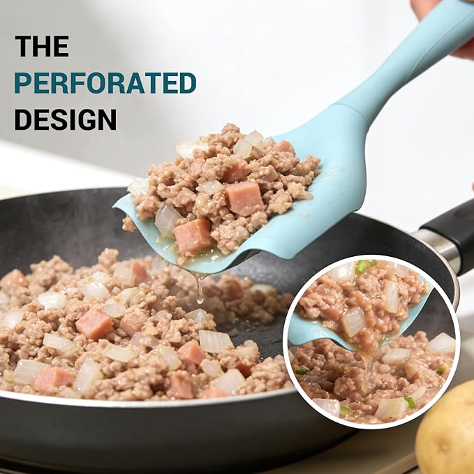 Mincing Spatula Meat Chopper, Hamburger Grinder, Premium Heat Resistant Smasher for Ground Beef, Potato Mix Tool, Meat & Poultry Tenderizers-Aqua