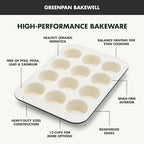 GreenPan Bakewell 12-Cup Muffin Pan, Healthy Ceramic Nonstick Bakeware, PFAS-Free Cupcake Mold, Durable Baking Tray, Versatile Kitchen Essentials, Easy Clean Ovenware, Black