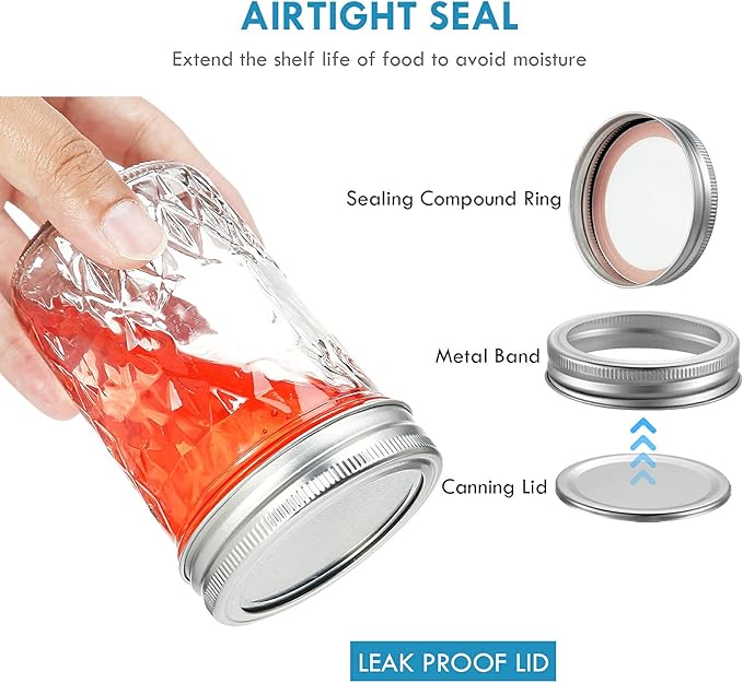 YEBODA 12 Pack Mason Jars 8 oz Glass Jars with Lids and Bands Canning Jars Ideal for Preserving, Jam, Honey, Jelly, Wedding Favors, Shower Favors, Sauces, Yogurt, DIY Spice Jars