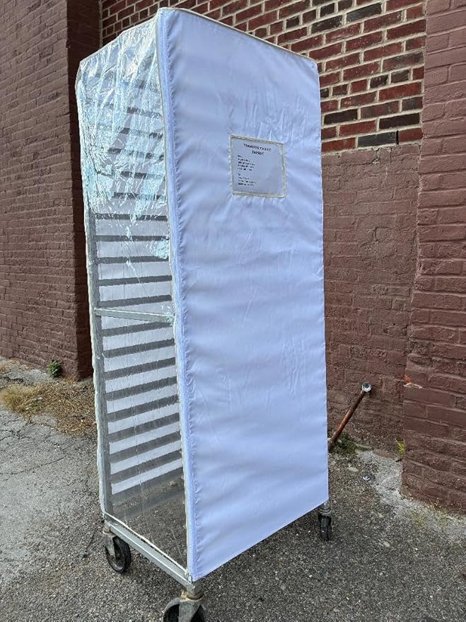 Bakery Food Pan Sheet Rack Cover – Heavy Duty Zippered Bun Pan Rack Cover – Long-lasting Use Durable Cover – Made in USA (White Waterproof Nylon with 2 Zippers (Large Pocket), 23"W x 28"L x 61"H)