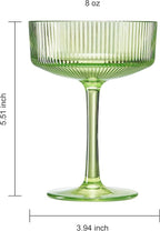 Khen Shatterproof Acrylic Ribbed Vintage Art Deco Martini, Champagne & Cocktail Spring & Summer Bright Pastel Colors Plastic Coupe Glasses | 5 Set | 8oz Ripple Classic Indoor & Outdoor, European Style