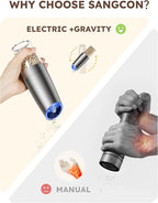 Sangcon Gravity Electric Pepper and Salt Grinder Mill Set Automatic Shakers Grinder with LED Light, Battery Powered Adjustable Coarseness One Hand Operation, Random X or XL Capacity