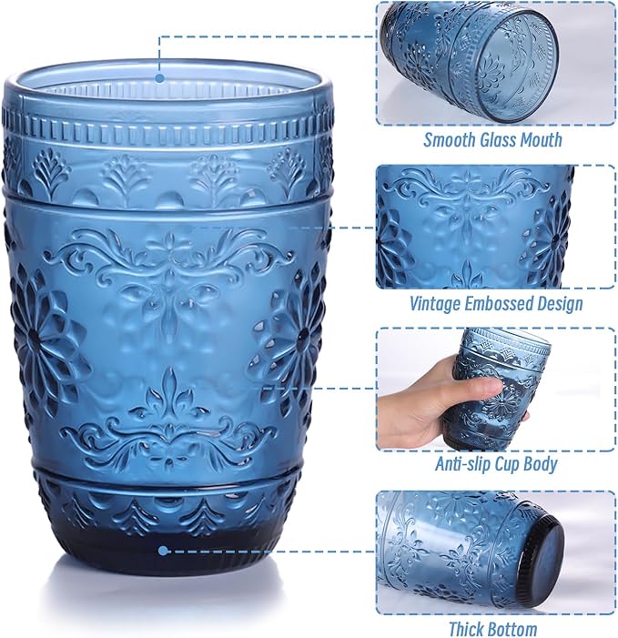 abrwyy 6Pcs 14OZ Drinking Highball Beverage Glass Cup, Blue Drinking Glasses, Colored Glassware Set for Party Wedding, Home, Office, Water, Juice, Cocktail, Highball Glasses