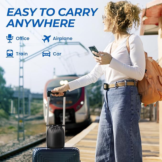 ExploreBliss Travel Pillow, Travel Pillows for Sleeping Airplane, Neck Pillow Airplane, Memory Foam Neck Pillow Set with Eye Mask, Earplugs and Storage Bag -Mottled Blue