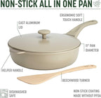 Goodful All-in-One Pan, Multilayer Nonstick, High-Performance Cast Construction, Multipurpose Design Replaces Multiple Pots and Pans, Dishwasher Safe Cookware, 11-Inch, 4.4-Quart Capacity, Linen