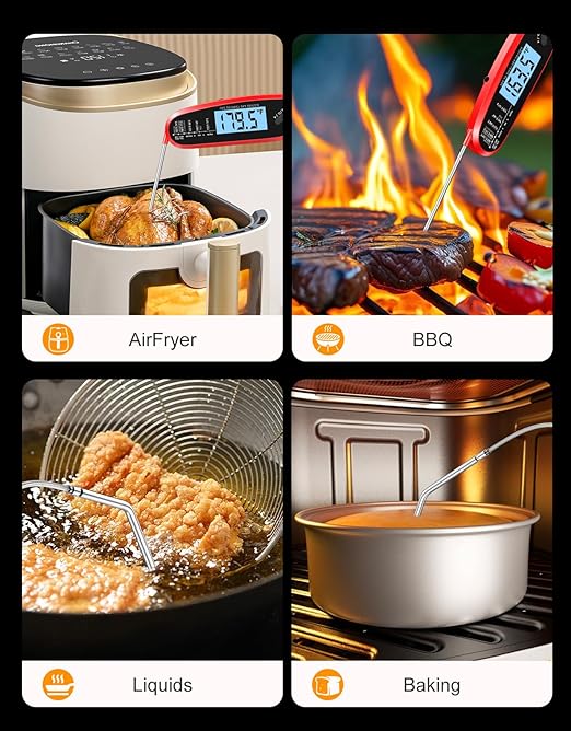 Instant Read Meat Thermometer Digital with Dual Probe, Food Thermometer for Cooking & Grilling, Large Backlit & Calibration, for Kitchen/Oven/Grill/Smoker/BBQ/Candy/Oil/Fry, Gifts for Men & Dad