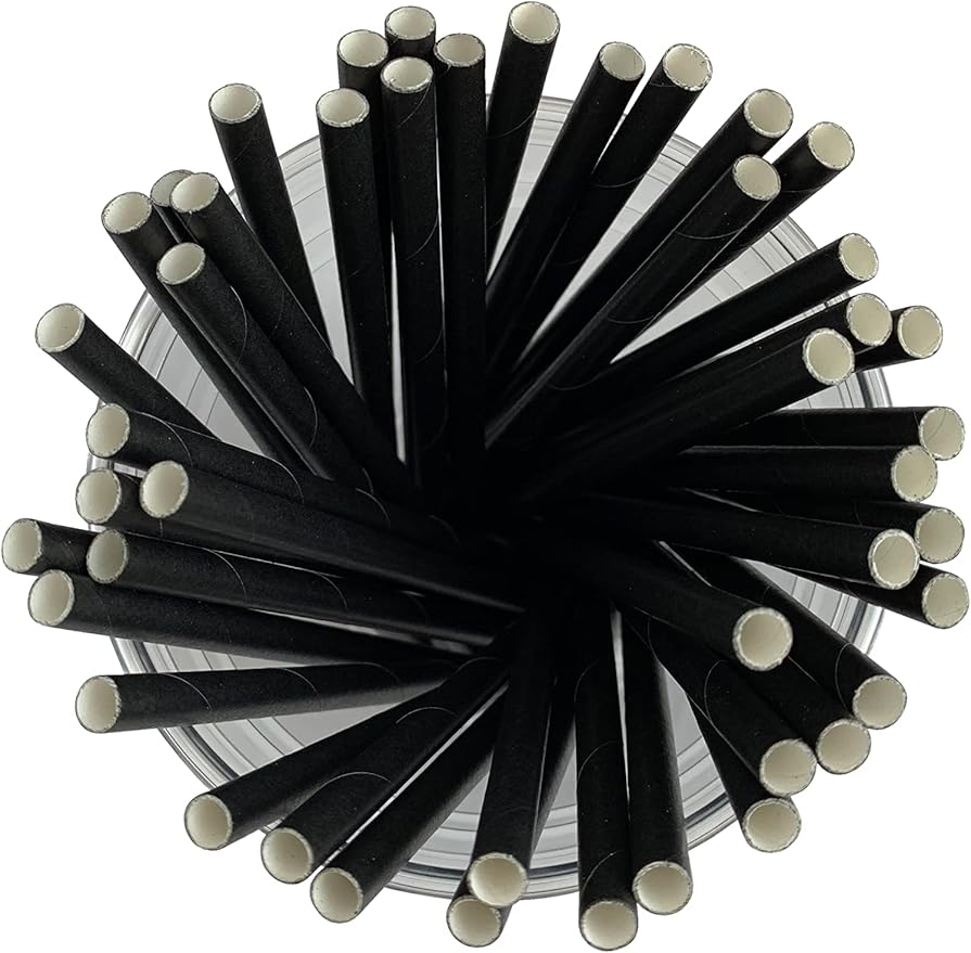 500 Count | Kingseal FSC Certified Paper Cocktail Straws, Stirrers, Unwrapped, 5.75 Inch Length x 6mm Diameter, BLACK, "Jumbo" Size, Biodegradable, Earth Friendly, Bulk Pack - 1 Box of 500