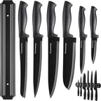 Gourmetop Kitchen Knife Set with No Drilling Magnetic Strip for Kitchen Black Titanium Small Cooking Knives, Sharp Stainless Steel Chef Knife Set for Cutting Meat & Vegetable