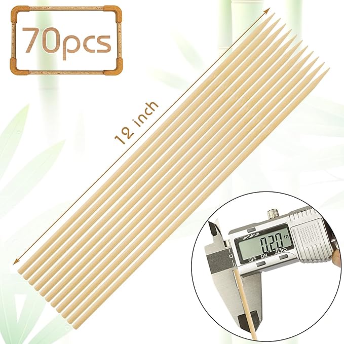 HANSGO Bamboo Skewers, Φ=5mm 12 Inch - Natural Wooden Skewers for Grilling, Appetizers, Fruit, Chocolate Fountain, Barbecue & Crafts, 70PCS