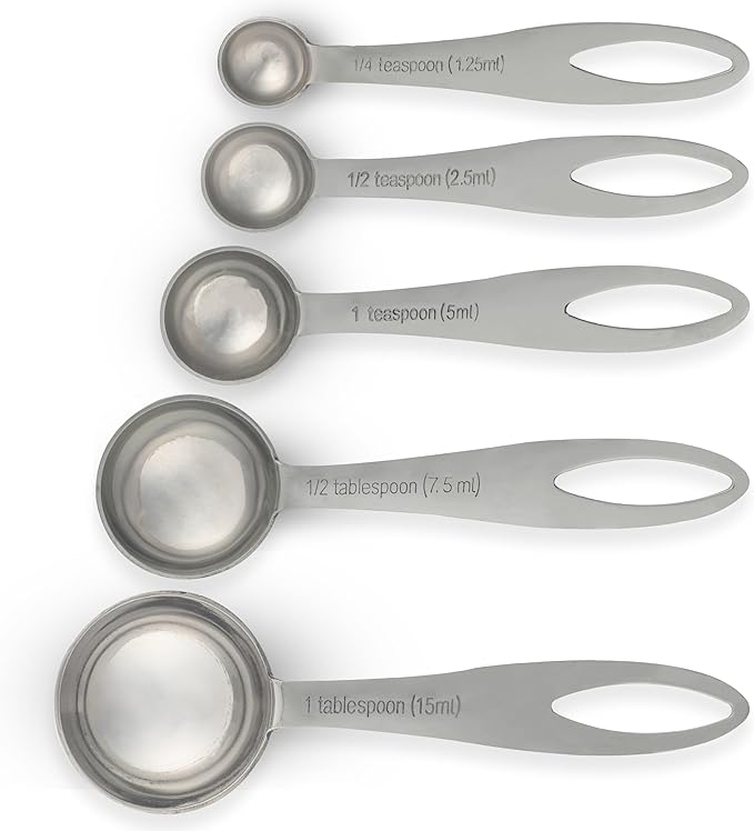 EHOMEA2Z 5-Piece Stainless Steel Measuring Spoon Set for Cooking and Baking, Heavy Duty, Fits in Spice Jars, Accurate for Dry and Liquid Ingredients