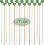100 Pcs 6" Green Heart St. Patrick's Day Wooden Swizzle Sticks, Cocktail & Coffee Drink Stirrers, Cake Pop & Lollipop Sticks for Irish Festival Party Wedding