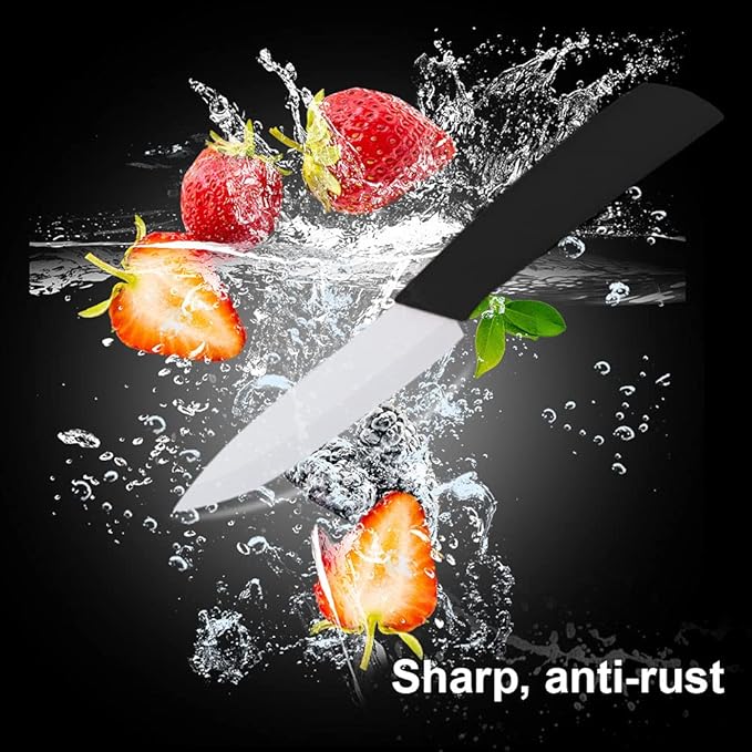 Ceramic Knife Set of 5,Sharp Ceramic Knife with Sheath,Steak Knife,Black Kitchen Knives With Anti-Slip handle,Includes 6"Chef Knife,5"Utility Knife,4"Vegetable Knife,3"Paring Knife,1''Fruit Peeler