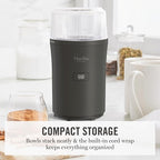 Martha Stewart Electric Coffee & Spice Grinder, Dual 2.5oz Removable Bowls, Storage Lids, Stainless Steel Blades, One Touch Pulse Control, 2-in-1 Compact, Beans & Spices, Herbs & Nuts, Caviar Gray