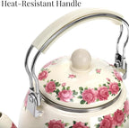 SOUJOY 3.5 Quart Enamel Tea Kettle for Stovetop, Vintage Floral Teapot with Stainlees Steel Infuser and Heat-Resistant Handle for Home Kitchen Camping, Perfect Housewarming Wedding Gift