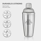 FineDine 10-Piece Cocktail Shaker Set with Travel Bag - Stainless Steel Shaker Set Bartender Kit - Mixology Bartender Kit - Strainer, Muddler, Jigger, Bar Spoon, Bottle Opener, Pour Spouts - Bar Set