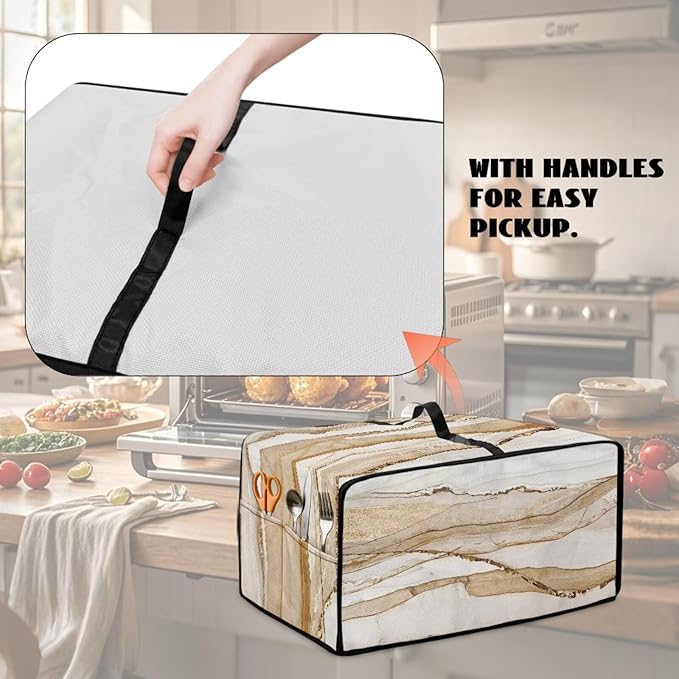 Marble Print Toaster Oven Cover, Heavy-Duty Dust Shield Kitchen Decorative Countertop Oven Protector, Microwave Air Fryer Cover, Light Gold White, (Large-18.5*22.5*12.99 inches)