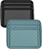 Serving Trays for Party - Set of 6, Large Serving Platters for Raw and Cooked Food, Dishwasher Safe, 17×10.5-inch Stackable Plastic Party Supplies for Grilling, BBQ, Meal Prep (Green, Black)