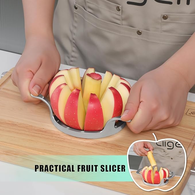 LIIGEMI Apple Core Slicer - Easily Cut Smooth Apple Slices with 12-Stainless Steel Blades, Time-Saving Apple Slicer and Corer with Mirrored Handle