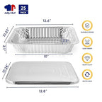 JOLLY CHEF 9x13 Aluminum Pans with Lids (25 Pack)- Disposable Foil Food Containers with Lids for Cooking, Heating, Storing, Prepping Food- Thanksgiving, Christmas, Parties