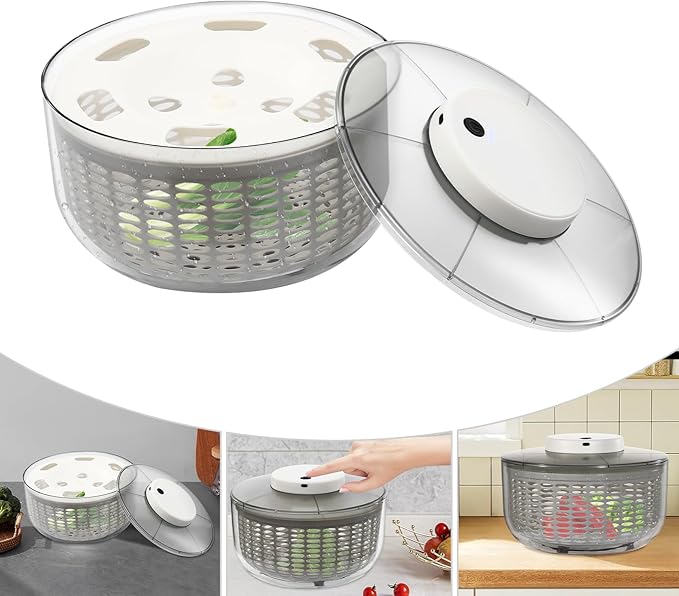 Electric Salad Spinner, Fruit Vegetable Washer Dryer Large 6L Capacity, 6W Multi-Use Lettuce Spinner, Vegetable Dehydrator, for Greens, Herbs, Berries, Vegetables and Fruits