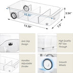 Attelite 3 Pack Fridge Organizer on Wheels,Roll Out Refrigerator Organizers and Storage Clear Design with Dividers,Upgrade Thick Plastic Storage Bins with Wheels, Kitchen Organization
