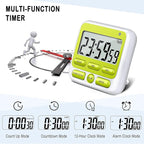 KTKUDY Digital Kitchen Timer with Mute/Loud Alarm Switch ON/Off Switch, 12 Hour Clock & Alarm, Memory Function Count Up & Count Down for Kids Teachers Cooking, Large LCD Display, Strong Magnet (Green)