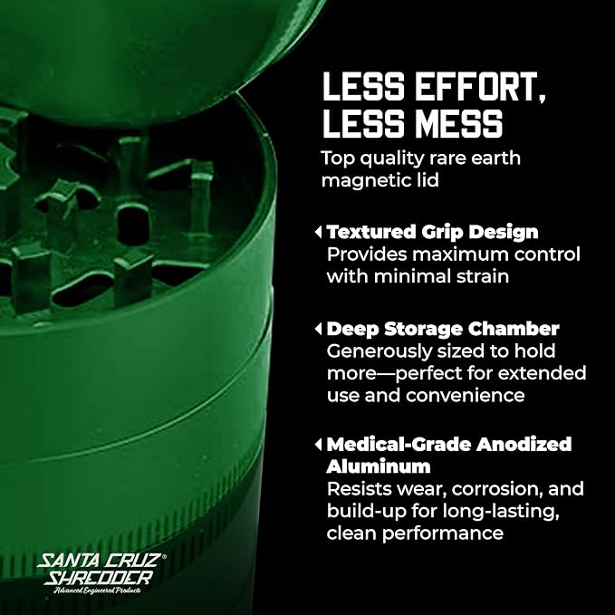 Santa Cruz Shredder Metal Herb Grinder Knurled Top for Stronger Grip 3-Piece Large 2.7" (Green)
