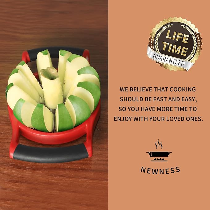 Newness 5.12 Inch Extra Large Apple Slicer, Heavy Duty Apple Slicer 12 Slices, Durable Apple Cutter Slicer, Stainless Steel Apple Slicer and Corer - for Apple, Potato, Onion and More, Red