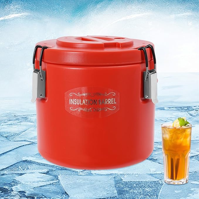 Eapmic 5.28Qt Insulated Food Container, Stainless Steel Container, 5L Commercial Soup Carrier 15 Hours Heat Preservation for Hot and Cold Food Storage Restaurant Canteen Home Lunch Use (Red, 5L)