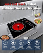 14" Portable Infrared Burner 3500 Electri Burner with 3 Hours Timer-Electric Hot Plate Touch Control Panel Adjustable Heating Power Glass Plate Electric Cooktop for Cooking (Black)