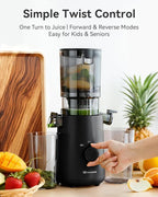 MOKKOM Cold Press Juicer, Updated Large Feed Chute Juice Extractor Machine, High Juice Yield, Slow Masticating Juicer Fit Whole Fruits Vegetables, Black