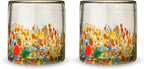 Twine Segunda Vida Artistico 100% Recycled Glassware Tumblers, Hand Blown Cocktail Glasses for Dinner Party, Icon Glasses Gifts, Stemless Margarita Mexican Glassware, Set of 2, 13 oz, Multicolor