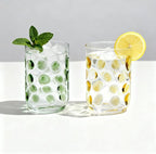 3D Polka Dot Crystal Glass Set of 2 – Hand-Colored Retro Design, Lead-Free Crystal, 16oz Capacity (Green & Yellow)