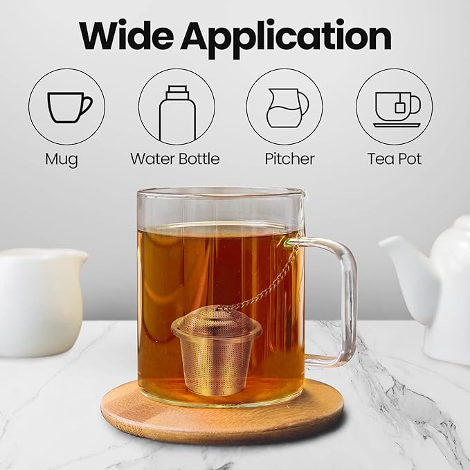 Zopeal 9 Pcs Tea Infuser Stainless Steel Strainer with Extended Chain Hook and Saucer Loose Leaf Steeper Fine Mesh Ball Tea Filter for Brew Spices Seasonings Fits Cup Mug Bottle (Large)