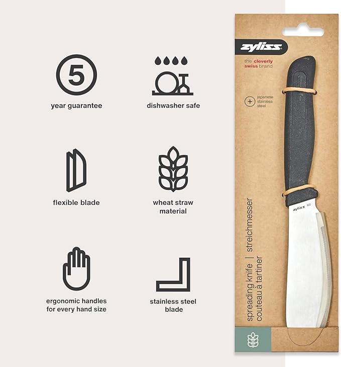 Zyliss Sandwich Knife & Condiment Spreader - Sandwich Spreader for Butter, Cream Cheese, & Jellies - Ergonomic Stainless Steel Spreading - Butter Spread for Bagels & Toast - Gray 4.7"