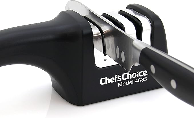 Chef'sChoice Professional Manual Knife Sharpeners AngleSelect for 15- and 20-Degree Straight-Edge and Serrated Knives with Diamond Abrasives Precise Angle Control & Compact Footprint, 2-Stage, Black