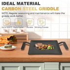 Universal Square Carbon Steel Griddle for Gas/Electric Stove Induction Cooktop and Oven, Thick Heavy-duty Carbon Steel, Vegetable Oil Pre-seasoned Nitrided Coating Process