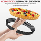 Tart Pan Kit,9 Inch Tart Pans with Removable Bottom,Non-stick Fluted Quiche Pan with Silicone Crust Shaper,Pie Weights,Brush,Sponges,Quiche Baking Dish Tart Molds For Baking Fruit Tarts,Pies & Quiches