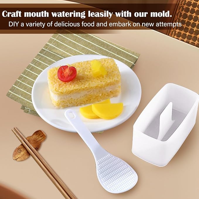 EKIND Sushi Mold Set for Rice Musubi Maker Press DIY Tool, with Nonstick Surface and Small Rice Paddle Rectangular Shape Kitchen Gadget (Semi-transparent)