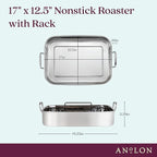 Anolon Triply Clad Stainless Steel Roaster / Roasting Pan with Rack - 17 Inch x 12.5 Inch, Silver